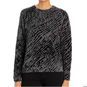 Majestic Filatures Deluxe Teeshirt Black Gray Zebra Print Long Sleeve Crew Neck